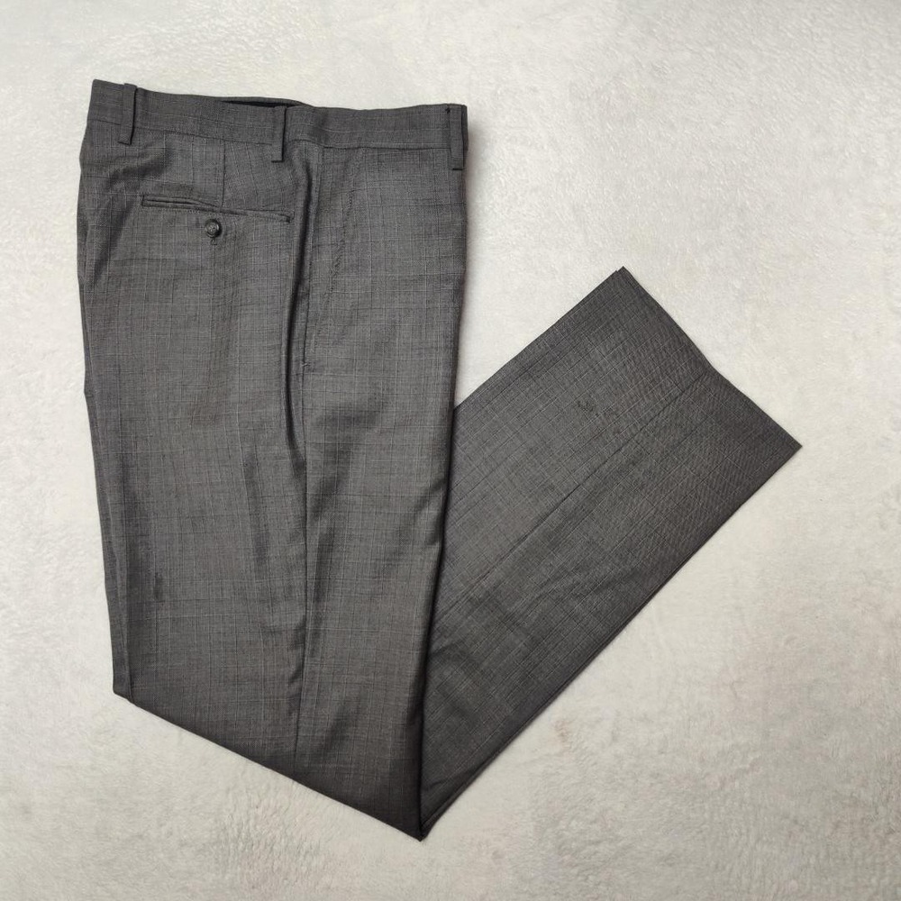 Brooks Brothers Pants Men 33x32 Gray Check Wool Fitzgerald Italy Dress Suit Hole